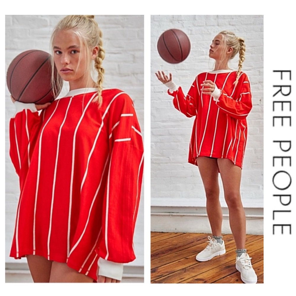 🔥NWTS! Amazing Retro-Inspired FREE PEOPLE Home Game Top L Shirt *Thumb Holes